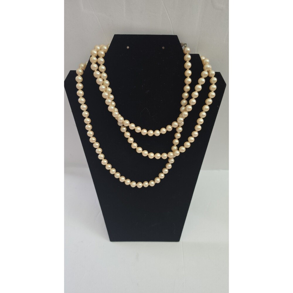 VTG Champagne/Peach Glass Pearl Necklace-Knotted Classic Elegant Romantic 27"